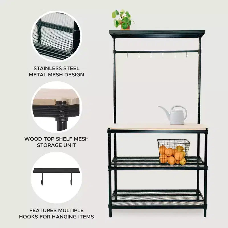Design Ideas MeshWorks Étagère de rangement utilitaire en métal avec plateau en bois pour garage et cuisine, 89,9 x 44,9 x 160 cm, Blanc