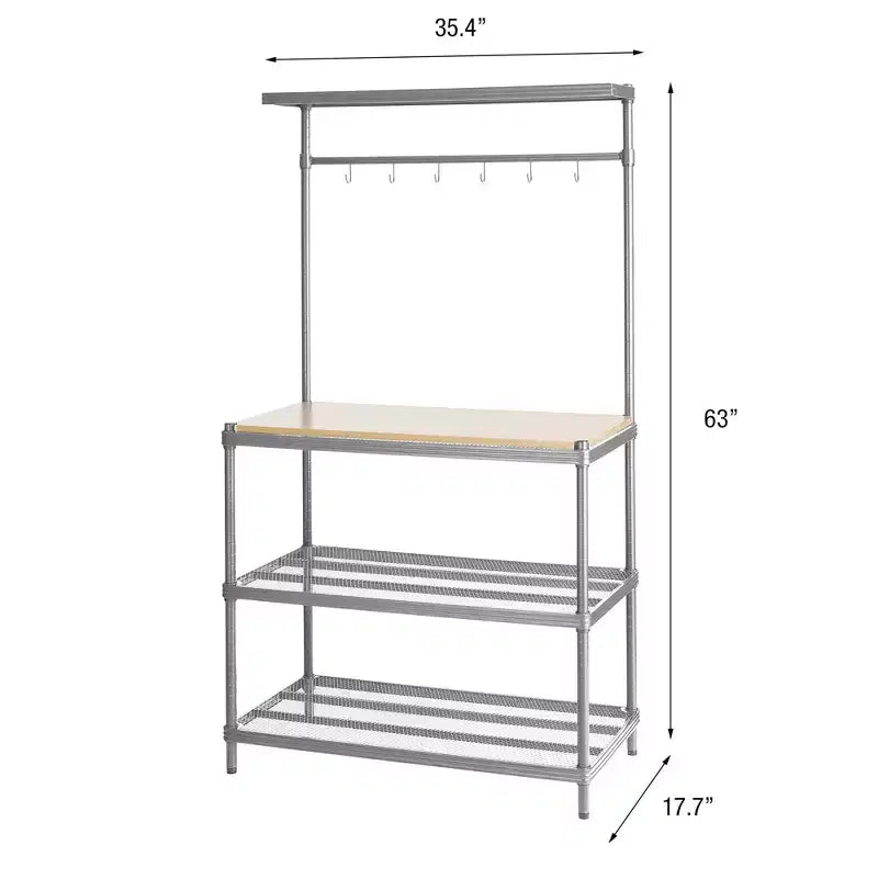 Design Ideas MeshWorks Étagère de rangement utilitaire en métal avec plateau en bois pour garage et cuisine, 89,9 x 44,9 x 160 cm, Blanc