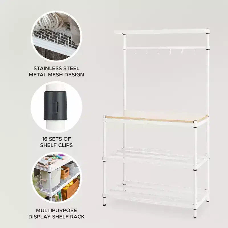 Design Ideas MeshWorks Étagère de rangement utilitaire en métal avec plateau en bois pour garage et cuisine, 89,9 x 44,9 x 160 cm, Blanc