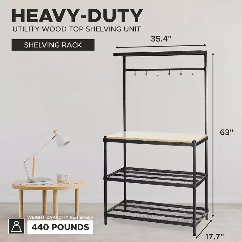 Design Ideas MeshWorks Étagère de rangement utilitaire en métal avec plateau en bois pour garage et cuisine, 89,9 x 44,9 x 160 cm, Blanc