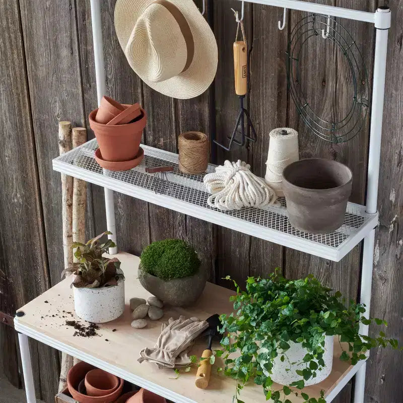 Design Ideas MeshWorks Étagère de rangement utilitaire en métal avec plateau en bois pour garage et cuisine, 89,9 x 44,9 x 160 cm, Blanc
