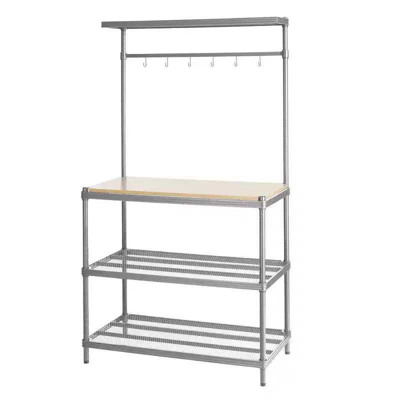 Design Ideas MeshWorks Étagère de rangement utilitaire en métal avec plateau en bois pour garage et cuisine, 89,9 x 44,9 x 160 cm, Blanc