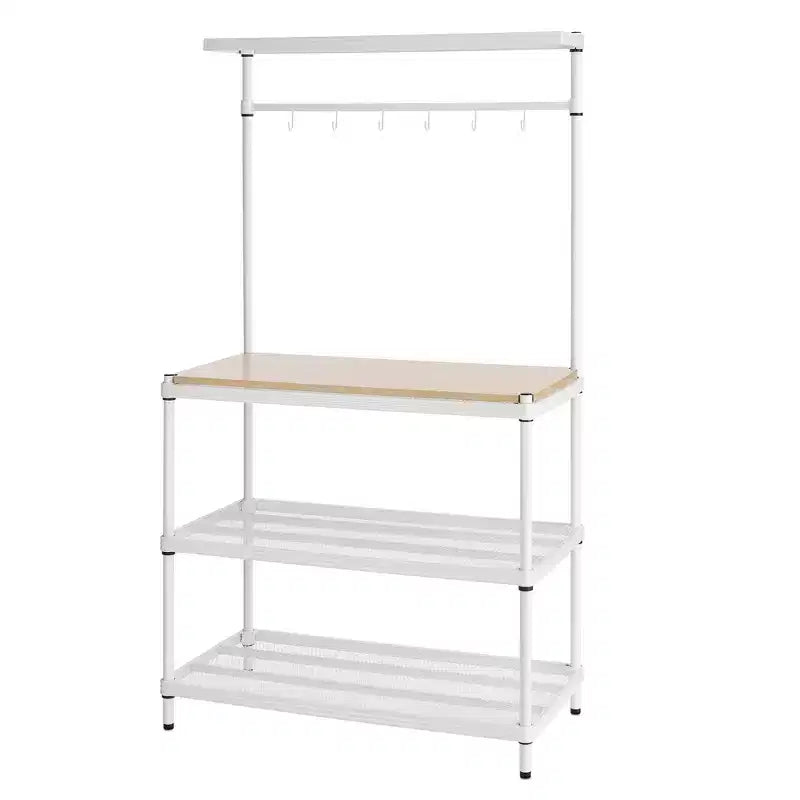 Design Ideas MeshWorks Étagère de rangement utilitaire en métal avec plateau en bois pour garage et cuisine, 89,9 x 44,9 x 160 cm, Blanc