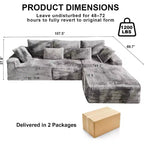 MooxvMoo Canapé d'angle modulable 107,5, canapé sans accoudoirs en L avec chaise longue et coussins pour salon, gris