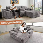 MooxvMoo Canapé d'angle modulable 107,5, canapé sans accoudoirs en L avec chaise longue et coussins pour salon, gris