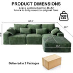 MooxvMoo Canapé sans accoudoirs 107.5 avec chaise longue et coussin décoratif, canapé sectionnel compressé en velours côtelé moelleux, aucun assemblage requis, vert