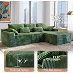 MooxvMoo Canapé sans accoudoirs 107.5 avec chaise longue et coussin décoratif, canapé sectionnel compressé en velours côtelé moelleux, aucun assemblage requis, vert