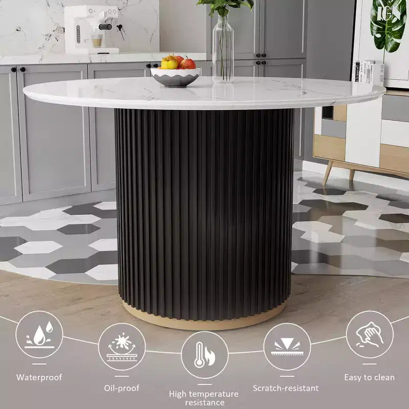 Table à manger ronde GDFStudio Chloe en faux marbre, 117 cm