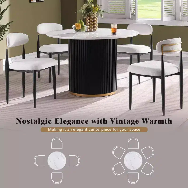 Table à manger ronde GDFStudio Chloe en faux marbre, 117 cm