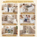 Costway Ensemble Table et 2 Chaises Enfants 3 Pièces, Table Enfant Gain de Place et 2 Chaises, Blanc/Gris/Naturel/Gris + Beige