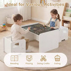 Costway Ensemble Table et 2 Chaises Enfants 3 Pièces, Table Enfant Gain de Place et 2 Chaises, Blanc/Gris/Naturel/Gris + Beige