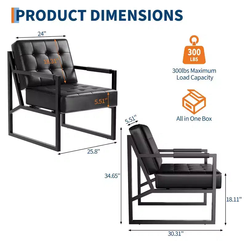 Fauteuil d'appoint en cuir PU, fauteuil de style moderne du milieu du siècle avec pieds en métal, fauteuil de lecture à dossier haut pour salon ou chambre à coucher