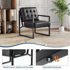 Fauteuil d'appoint en cuir PU, fauteuil de style moderne du milieu du siècle avec pieds en métal, fauteuil de lecture à dossier haut pour salon ou chambre à coucher