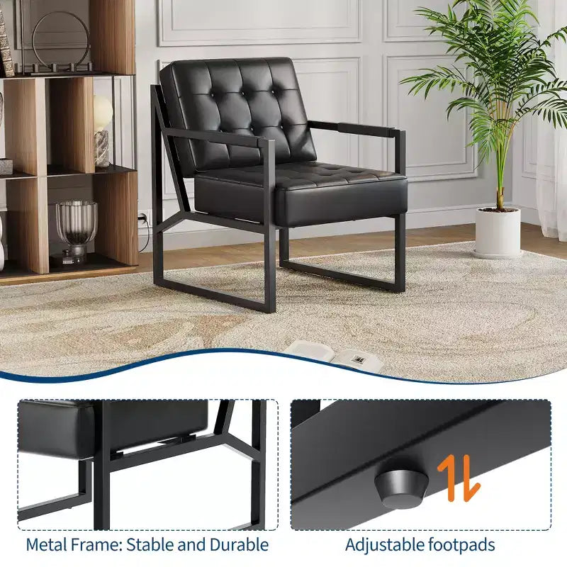 Fauteuil d'appoint en cuir PU, fauteuil de style moderne du milieu du siècle avec pieds en métal, fauteuil de lecture à dossier haut pour salon ou chambre à coucher