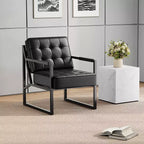 Fauteuil d'appoint en cuir PU, fauteuil de style moderne du milieu du siècle avec pieds en métal, fauteuil de lecture à dossier haut pour salon ou chambre à coucher