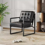 Fauteuil d'appoint en cuir PU, fauteuil de style moderne du milieu du siècle avec pieds en métal, fauteuil de lecture à dossier haut pour salon ou chambre à coucher