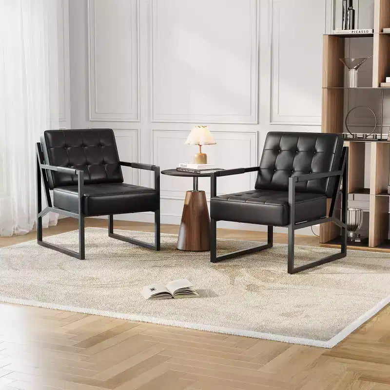 Fauteuil d'appoint en cuir PU, fauteuil de style moderne du milieu du siècle avec pieds en métal, fauteuil de lecture à dossier haut pour salon ou chambre à coucher