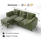 Dyonery 79 Canapé Sectionnel en Chenille en Forme de L Petit Canapé avec Accoudoirs Oreillers, Pouf de Rangement, Canapés 4 Places pour Salon, Appartement, Chambre