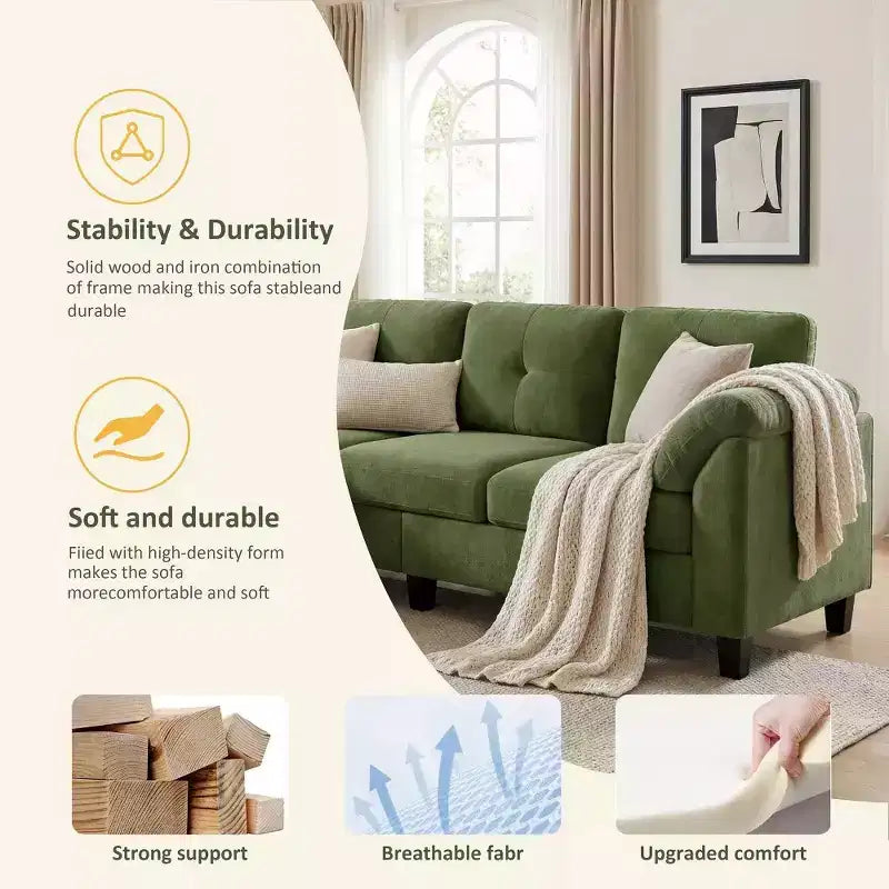 Dyonery 79 Canapé Sectionnel en Chenille en Forme de L Petit Canapé avec Accoudoirs Oreillers, Pouf de Rangement, Canapés 4 Places pour Salon, Appartement, Chambre