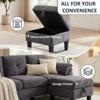 Dyonery 79 Canapé Sectionnel en Chenille en Forme de L Petit Canapé avec Accoudoirs Oreillers, Pouf de Rangement, Canapés 4 Places pour Salon, Appartement, Chambre