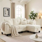 Dyonery 79 Canapé Sectionnel en Chenille en Forme de L Petit Canapé avec Accoudoirs Oreillers, Pouf de Rangement, Canapés 4 Places pour Salon, Appartement, Chambre
