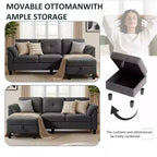 Dyonery 79 Canapé Sectionnel en Chenille en Forme de L Petit Canapé avec Accoudoirs Oreillers, Pouf de Rangement, Canapés 4 Places pour Salon, Appartement, Chambre