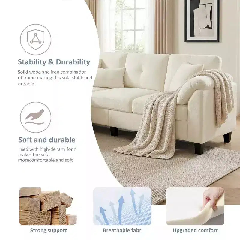 Dyonery 79 Canapé Sectionnel en Chenille en Forme de L Petit Canapé avec Accoudoirs Oreillers, Pouf de Rangement, Canapés 4 Places pour Salon, Appartement, Chambre