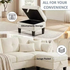 Dyonery 79 Canapé Sectionnel en Chenille en Forme de L Petit Canapé avec Accoudoirs Oreillers, Pouf de Rangement, Canapés 4 Places pour Salon, Appartement, Chambre