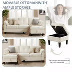 Dyonery 79 Canapé Sectionnel en Chenille en Forme de L Petit Canapé avec Accoudoirs Oreillers, Pouf de Rangement, Canapés 4 Places pour Salon, Appartement, Chambre