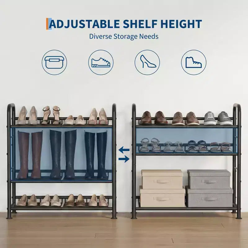Meuble à chaussures fin et réglable avec cadre en métal et étagères en tissu - Organiseur de rangement de chaussures peu encombrant pour entrée et chambre à coucher