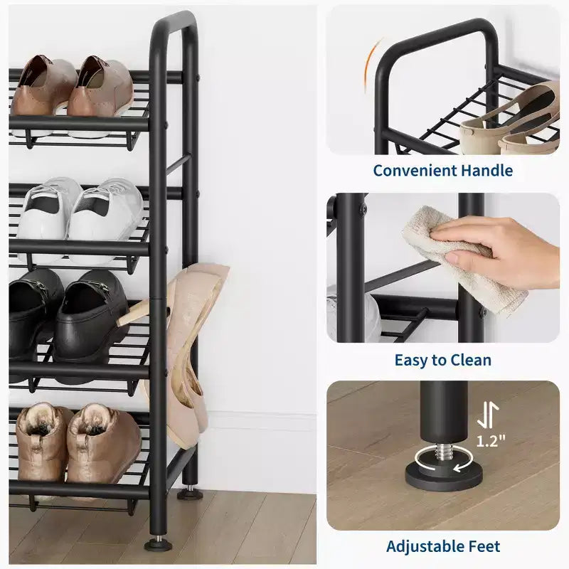 Meuble à chaussures fin et réglable avec cadre en métal et étagères en tissu - Organiseur de rangement de chaussures peu encombrant pour entrée et chambre à coucher