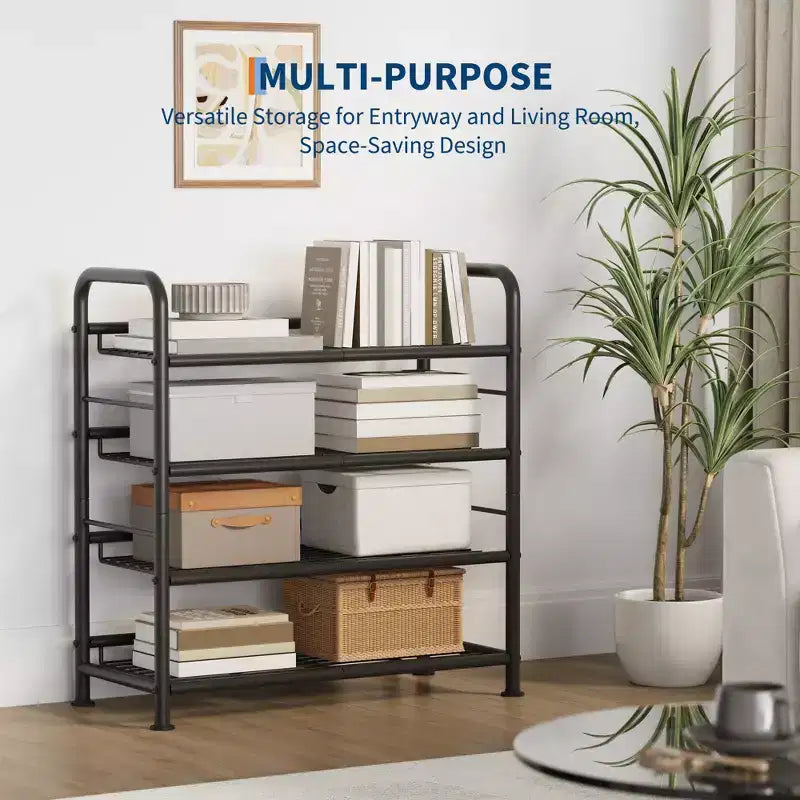 Meuble à chaussures fin et réglable avec cadre en métal et étagères en tissu - Organiseur de rangement de chaussures peu encombrant pour entrée et chambre à coucher
