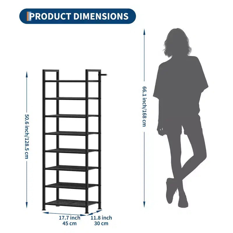 Meuble à chaussures fin et réglable avec cadre en métal et étagères en tissu - Organiseur de rangement de chaussures peu encombrant pour entrée et chambre à coucher