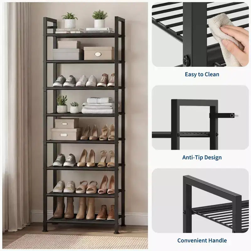 Meuble à chaussures fin et réglable avec cadre en métal et étagères en tissu - Organiseur de rangement de chaussures peu encombrant pour entrée et chambre à coucher