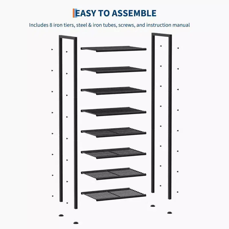 Meuble à chaussures fin et réglable avec cadre en métal et étagères en tissu - Organiseur de rangement de chaussures peu encombrant pour entrée et chambre à coucher
