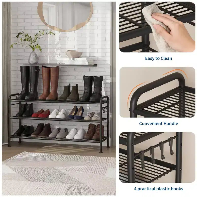 Meuble à chaussures fin et réglable avec cadre en métal et étagères en tissu - Organiseur de rangement de chaussures peu encombrant pour entrée et chambre à coucher
