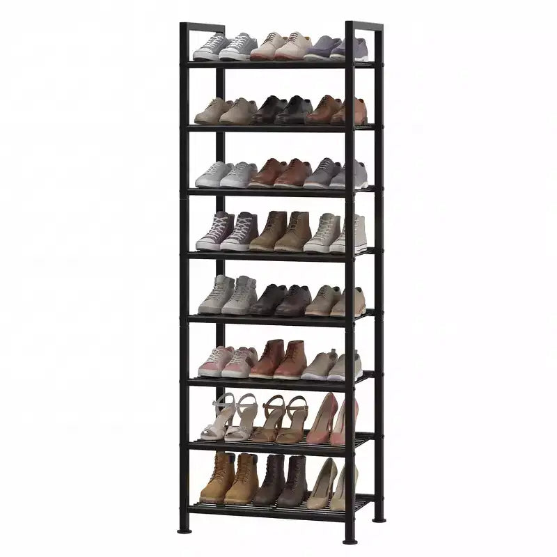 Meuble à chaussures fin et réglable avec cadre en métal et étagères en tissu - Organiseur de rangement de chaussures peu encombrant pour entrée et chambre à coucher