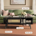 Ensembles de tables de salon de 2 pièces, inclut un meuble TV en rotin de 120 cm pour téléviseur de 55 pouces, une table basse de style ferme avec étagère de rangement pour chambre à coucher