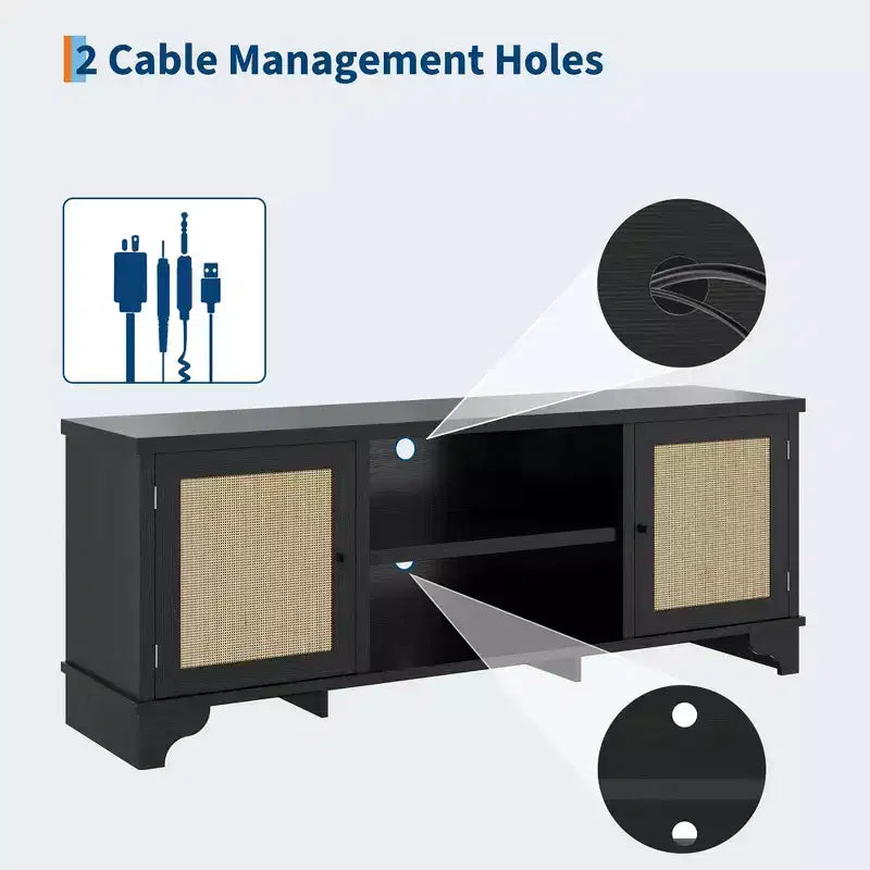 Ensembles de tables de salon de 2 pièces, inclut un meuble TV en rotin de 120 cm pour téléviseur de 55 pouces, une table basse de style ferme avec étagère de rangement pour chambre à coucher