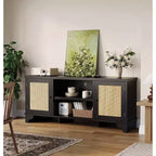 Ensembles de tables de salon de 2 pièces, inclut un meuble TV en rotin de 120 cm pour téléviseur de 55 pouces, une table basse de style ferme avec étagère de rangement pour chambre à coucher