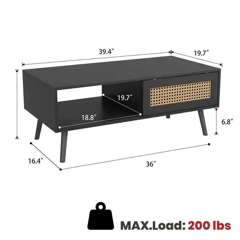 Ensembles de tables de salon de 2 pièces, inclut un meuble TV en rotin de 120 cm pour téléviseur de 55 pouces, une table basse de style ferme avec étagère de rangement pour chambre à coucher