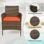 Ensemble de 3 meubles de patio extérieur, chaises en rotin PE avec coussins moelleux et table basse en verre trempé, ensemble de patio toutes saisons