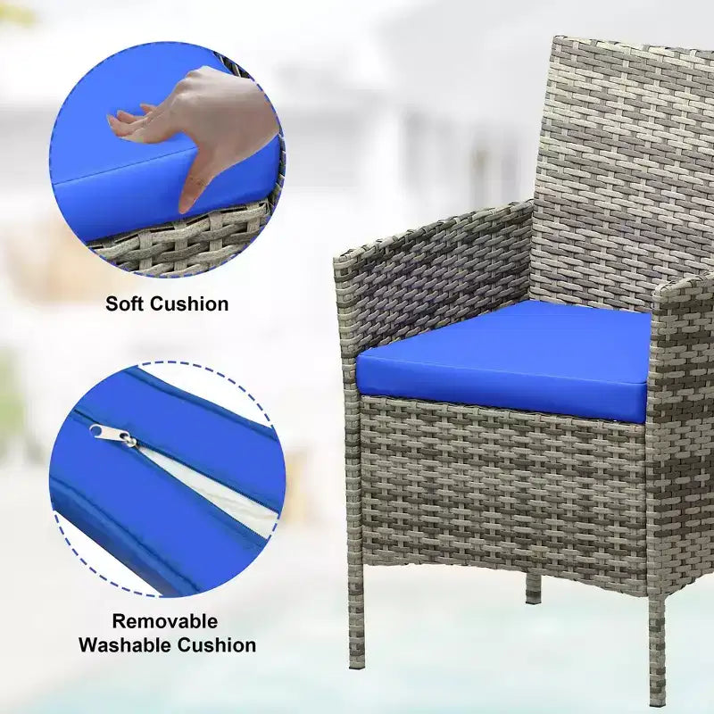 Ensemble de 3 meubles de patio extérieur, chaises en rotin PE avec coussins moelleux et table basse en verre trempé, ensemble de patio toutes saisons