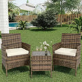 3pcs Outdoor Patio Furniture Set,PE Rattan Wicker Chairs with Soft Cushions & Tempered Glass Coffee Table,All-Weather Patio Set