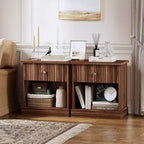 Table de chevet cannelée avec tiroir, Table de chevet de style moderne du milieu du siècle, Table d'appoint en bois pour chambre à coucher, Table d'appoint de salon pour petits espaces, Marron