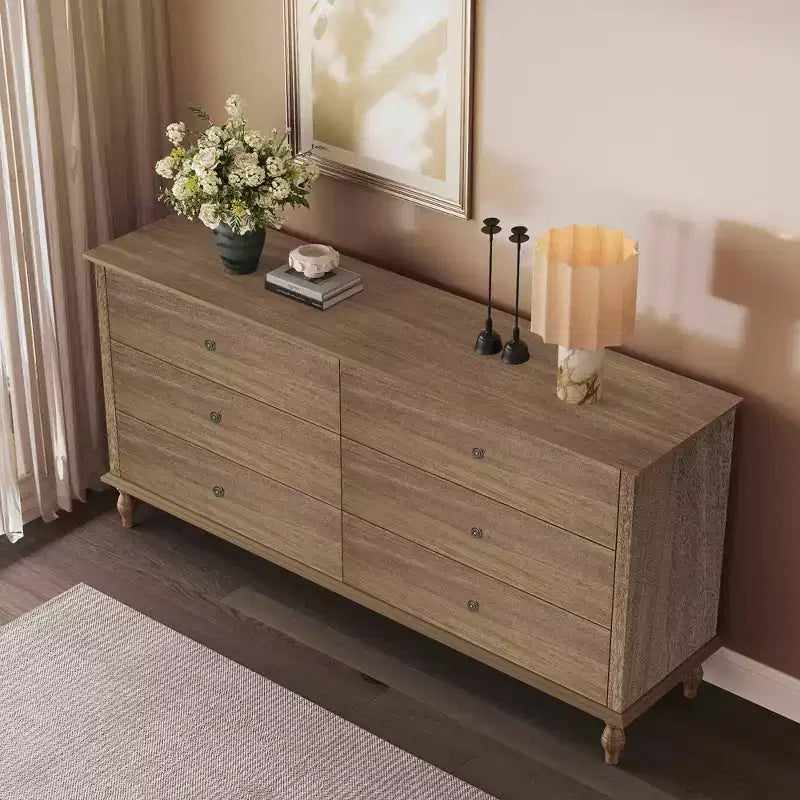 GDFStudio Bashir Armoire de rangement moderne de 160 cm en bois avec 6 tiroirs et poignées en cuivre
