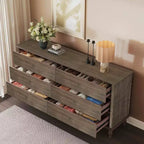 GDFStudio Bashir Armoire de rangement moderne de 160 cm en bois avec 6 tiroirs et poignées en cuivre
