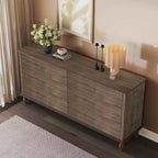 GDFStudio Bashir Armoire de rangement moderne de 160 cm en bois avec 6 tiroirs et poignées en cuivre