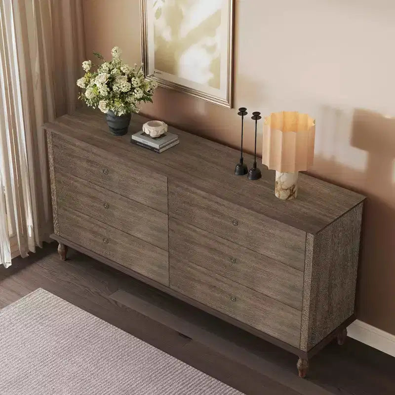 GDFStudio Bashir Armoire de rangement moderne de 160 cm en bois avec 6 tiroirs et poignées en cuivre
