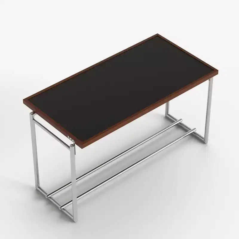 Table basse industrielle moderne du milieu du siècle 50 - Cadre métallique réglable à double hauteur avec plateau finition noyer - Noir/Chrome Gaoyangjiaju
